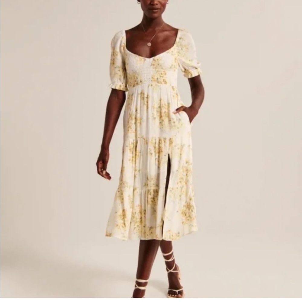 Abercrombie Yellow Floral Midi Dress with Leg Slit